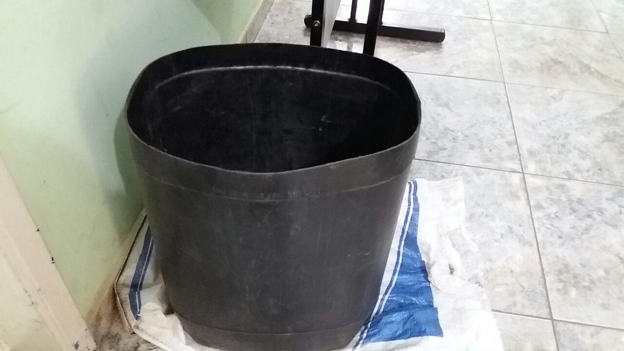 Balde onde foi localizada a droga no terreno ao lado da casa do traficante